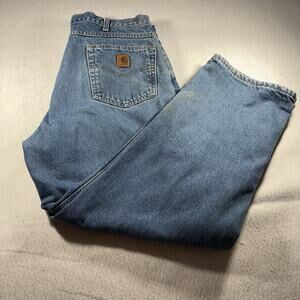 Carhartt Mens 38x30 B155 DST Insulated Work Jeans Relaxed Fit Lined Denim Blue